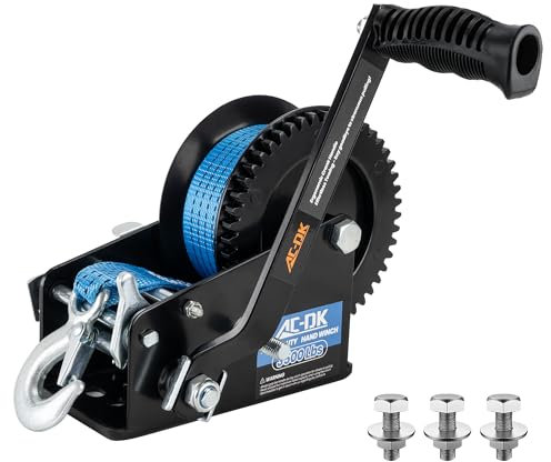 AC-DK Robuste Handseilwinde mit blauem Gurt, 1587 kg