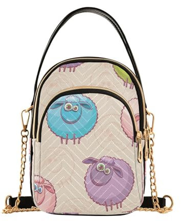 MCHIVER Schaf-Umhängetasche für Damen, Handy-Geldbörse, Geldbörse mit abnehmbarer Kette, Schultertasche, Handtasche für Arbeit, Telefon, Reisepass, Schaf