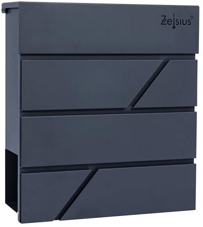 Zelsius Briefkasten Solid mit Zeitungsfach | integrierter Soft-Close-Effekt | Postbox in RAL7016 Anthrazit | Wand- oder Ständermontage | Briefbox, Wandbriefkasten, Postkasten, Mailbox, Letterbox