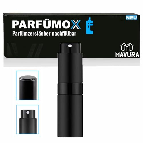 PARFÜMOX Parfüm Zerstäuber Nachfüllbar Reise Tragbar Mini Parfum (Hochglanz Schwarz - 8ml), Flakon Leere Sprühflasche - für Damen und Herren