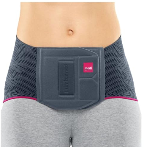 medi Lumbamed Plus Rückenbandage für Damen - Lumbalstützorthese zur Stabilisierung mit Vario-Flex-Pelotte - Farbe: Silber - Größe: V - Feuchtigkeitsregulierend und Atmungsaktiv