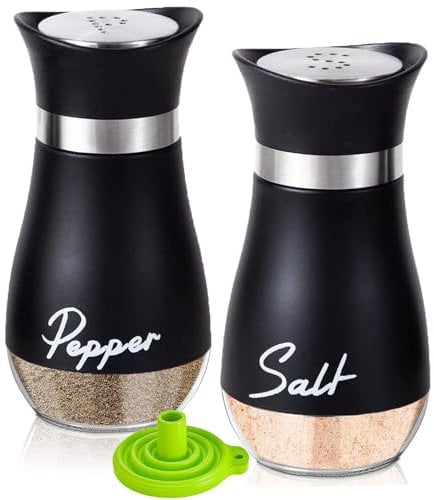 UDQYQ Stainless Steel Salt and Pepper Shakers Set with Glass Bottle, Spice Dispenser Kitchen Accessories for Home,Kitchen, Restaurant, Dining Table (Black)