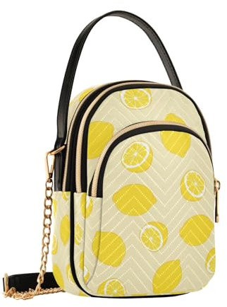 Borsa a tracolla da donna, con catena staccabile, colore giallo limone, borsa a tracolla per telefono, Giallo limone, Taglia unica