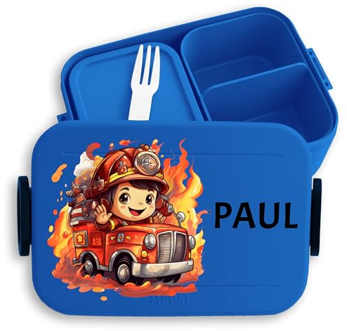 Bento Box Midi Lunchbox für Mepal Bentobox - Feuerwehrjunge Feuerwehr Junge Kinder - 900 ml - Blau - brotdose name krippen brotzeitbox feuerwehrauto kindergarten geschenke fächern