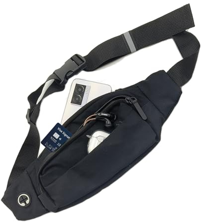 Schwarz Wasserdicht Bauchtasche mit 4 Reißverschlusstaschen,Bauchtasche Gürteltasche für Herren Damen Hüfttasche Hüfttasche Sport mit Kopfhöreranschluss für Sport Reisen Wandern Radfahren