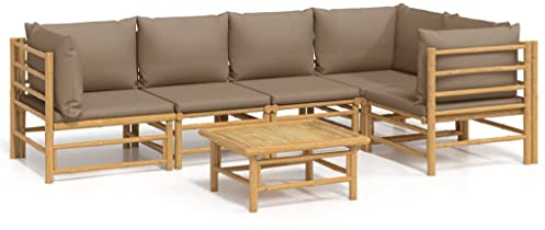 Makastle 6-TLG. Gartenmöbel Set, Gartensofa mit Kissen & Tisch, Outdoor Lounge Sofa Balkonmöbel Terrassenmöbel Gartengarnitur Sitzgruppe für Terrasse und Balkon, Taupe Bambus