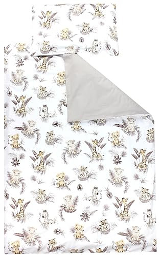 TupTam Kinder Bettwäsche Gemustert 2-Teilig Wendebettwäsche, Farbe: Beige Löwe Blätter/Beige, Größe: 120x90 cm