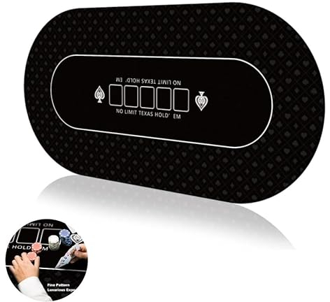 Pokermatte 180 × 90 cm, 10 Spieler Texas Hold'em Poker Gummimatte, Poker-Topper für Tische, zusammenklappbar, tragbar, Pokertisch-Layout mit Tragetasche für Pokerspiele, Blackjack