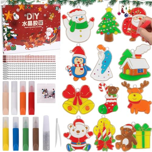 RNHDLY Lot de 12 peintures en cristal DIY - Pour Noël - Avec pendentif en cristal - Arts et loisirs créatifs