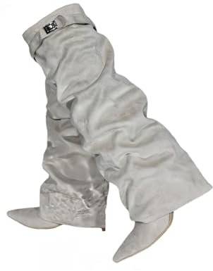 Stivali a Gamba Larga da Donna. Stivali Alti Fino al Ginocchio con Tacco a Spillo. Stivali a metà Polpaccio da infilare per Autunno Inverno. Scarpe Taglie Forti. Tacco da 4,5 Pollici,Light Gray,46 EU