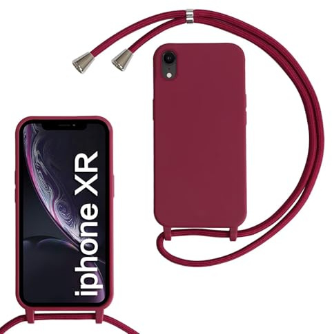 SLWYF Kompatibel mit iPhone XR Hülle, Handykette Hülle Silikon Seil Necklace Handyhülle mit Kordel Tasche TPU Bumper Schutzhülle für iPhone XR - Rot