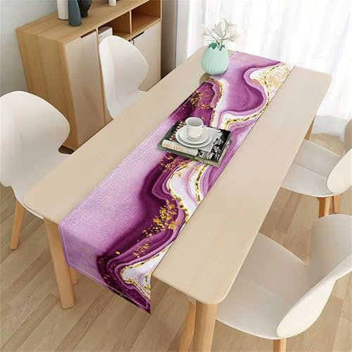 FANSU Tischläufer, Nordischer Marmor Herbst Dekoration, Leinen Tischdecke, Waschbarer Tischdeko, Tischläufer Modern für Party, Kaffee, Esszimmer, Kommode, Schlafzimmer (Lila,41x183cm)