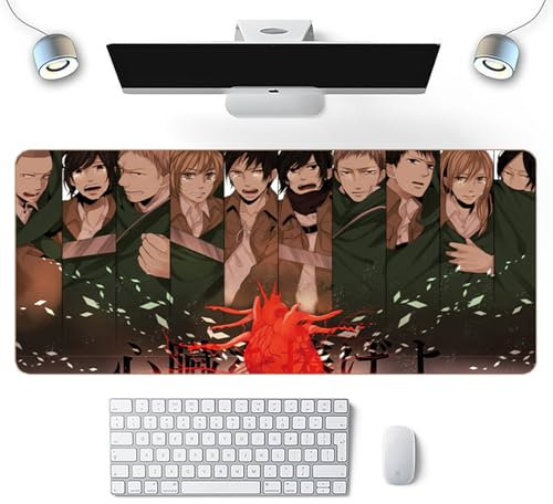 Wuyouni Anime Attack Titan Gaming-Mauspad, XXL, großes erweitertes Tastatur-Mauspad mit rutschfester Gummiunterseite, genähte Kanten, für Heimbüro, Spiele, 800 x 300 x 3 mm