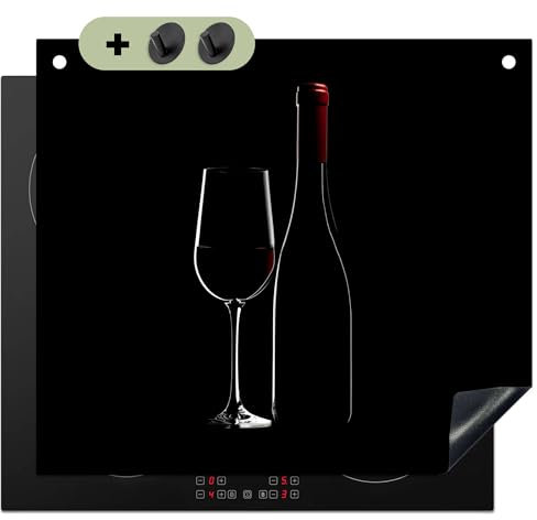 KitchenYeah© Herdabdeckplatte 60x52 cm Einteilig Küche Herdabdeckung Induktionsfeld Ceranfeld Herdabdeckplatten Vinyl Matte, Spritzschutz Küchenrückwand Schwarz - Wein - Glasflasche