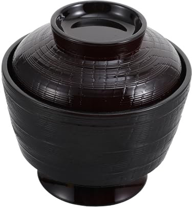 NAMOARLY Tazón De Miso De Plástico 9.3x9 Cm Cuenco Tradicional Japonés Con Tapa Para Sopa y Arroz Cocina Diaria Segura y Antideslizante