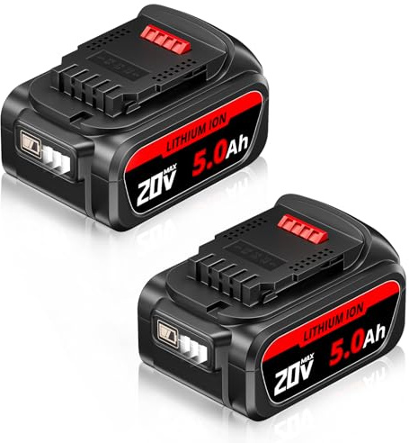 ZEERISA 5.0Ah Ersatz Akku für DEWALT 18V/20V MAX, 2 Stück Lithium-Ionen Werkzeugakku kompatibel mit DCB200 DCB201 DCB203 DCB204 DCB205 und Ladegerät DCB107 DCB115 DCB118, mit LED-Ladestandsanzeige