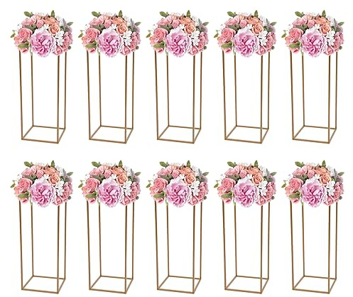 Lot de 10 supports de fleurs en métal pour table de mariage, centre de table, 60 cm, support de plantes en métal, vase, grands vases à fleurs hauts, colonnes sur pied, vase de mariage, colonne pour
