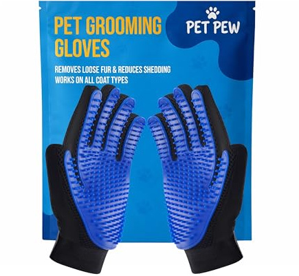 [Upgraded] Grooming Gloves for Dogs & Cats – Premium Deshedding & Massage Mitt with 260 Silicone Tips – Gentle Hair Remover Glove for Long, Short & Curly Fur – Left & Right Hand – 1 Pair (Blue)