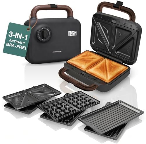 LEBENLANG Appareil a Croque Monsieur 3 en 1-750 W Avec 3 accessoires pour Grillades, Sandwichs & Gaufres I Appareil à Gauffre Croquemonsieur Machine panini Gaufrier Croque Monsieur Gauffrier