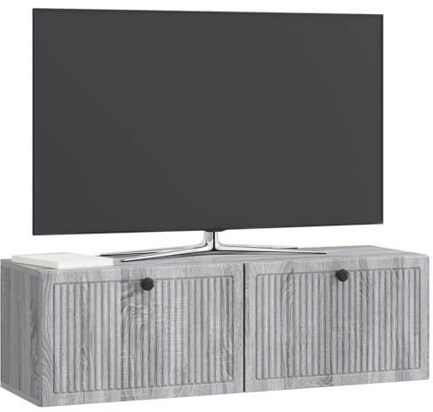 vidaXL Wandmontierter TV-Schrank Graues Sonoma 98 x 31 x 30 cm, Moderner Wohnraum, rechteckiger TV-Schrank, viel Stauraum, Wandmontage, kompakter Organizer fürs Zuhause