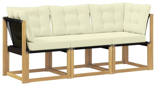 vidaXL Outdoor Mittel- und Ecksofa mit Kissen 3 Stück Weiß, Akazienholz Balkonmöbel, modernes, Robustes Lounge-Set für vielseitige Garten-Nutzung, wetterfest und schick