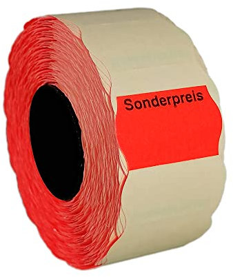 10 Rollen Preisetiketten 26x16 leucht-rot permanent Aufdruck: Sonderpreis oben | 11.000 Etiketten | Preisauszeichner Etiketten | HUTNER