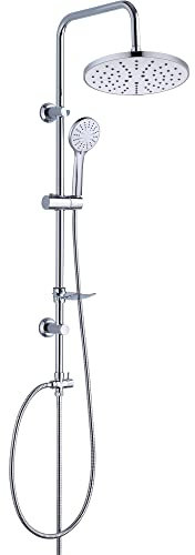 Cofan Colonne de Douche Ronde | Avec 5 Fonctions | Pommeau + Tuyau Flexible + Barre coulissante + Pulvérisateur + Porte-savon | Fabriqué en ABS Chromé