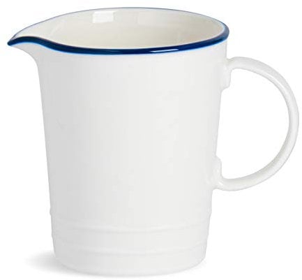 Nicola Spring Farmhouse 300ml Milk Jug - White Porcelain Creamer with Blue Rim - Rustic Country Cottage Style Small Pitcher for Milk, Cream, Sauce or Gravy - Chip-Resistant & Dishwasher Safe