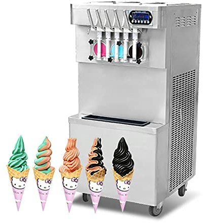 Kolice Commercial CE 5 Flavors Soft Serve Ice Cream Machine, 3+2 Mixed Gelato Soft Ice Cream Maker -5 Different Discharge Nozzles, Upper Tanks Refrigerated, Full Transparent Dispenser