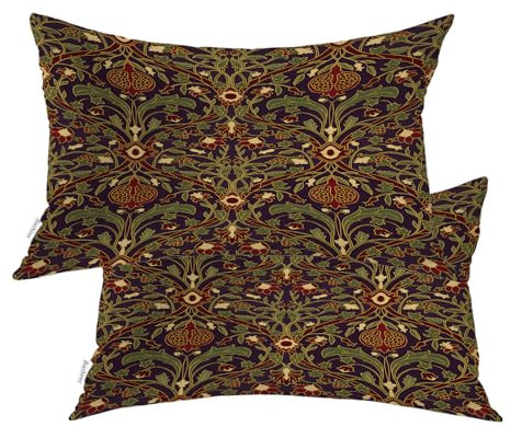 BaoNews Persia Vintage Persian Throw Pillow Covers,European Dark Purple Floral Cushion Cover Digital Blended Hidden Zipperl Decorative Pillowcases for Hair Skin Lumbar 12X20 in 2 Pcs