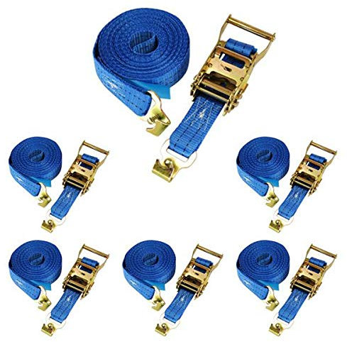 6 x Spanngurt Zurrgurt, LC 750/1500 daN, 6 m, 35 mm, 2-teilig, Flachhaken m. Sicherungsstift f. Stäbchenschiene/