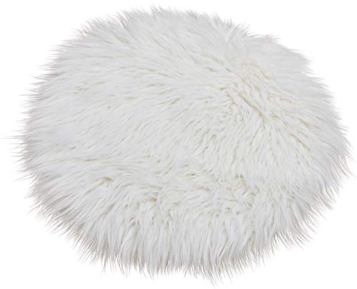matches21 Gemütliche Sitzauflage flauschig weiches Kunstfell Sitzpolster Stuhlauflage Fellimitat Fell Dekofell langflorig Ø 34 cm Farbe weiß