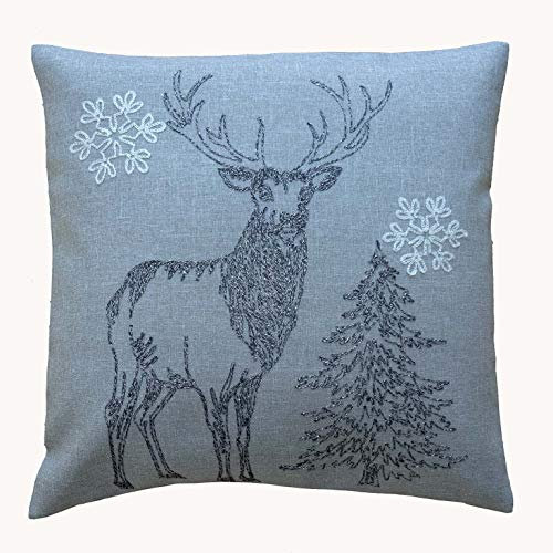 texpot Kissenhülle 40 x 40 cm Kissenbezug Hülle Kissen Bezug Hüllen (Stickerei Elch grau)