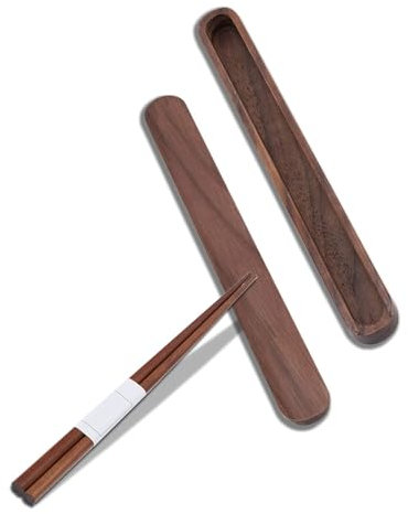 Japanese Natural Wood Chopsticks, Portable 25cm/9.8in Reusable Eco-Friendly Wooden Chopsticks Storage Case Box with One Pair of Chopsticks for Home Office School Travel Camping Picnic