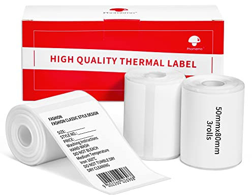 M110 Etiketten Kompatibel mit Phomemo M110 M200 M120 M220 Etikettendrucker, 1.97x 3.15 (50 x 80 mm)Thermoetikett,Weißes selbstklebendes Thermopapier, 100 Etiketten/Rolle, 3 Rollen, Schwarz auf Weiß