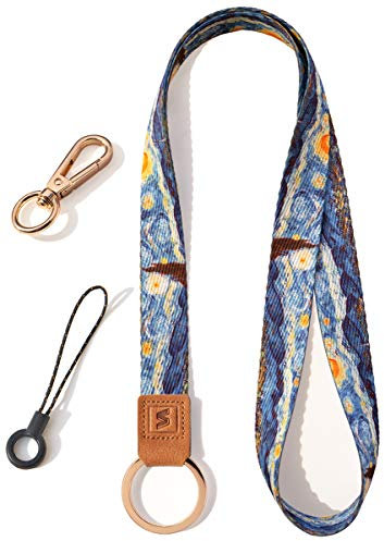 SENLLY Umhängeband Schlüsselband Neck Lanyard strip mit und echtem Leder, für Schlüssel, ID Badge Card Holder, Ausweishülle, Mobile Handys Telefon