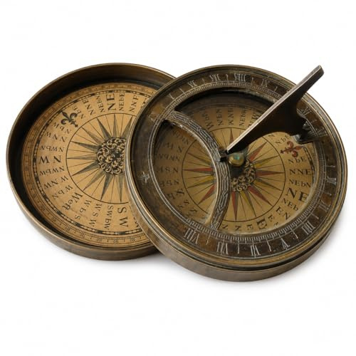 THOR INSTRUMENTS Sonnenuhr und Kompass, antikes Bronze-Finish, rustikales Vintage-Dekoration, Geschenke