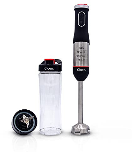 Mixeur plongeant, Easy Hand Blender, 1200 W de puissance, manche antidérapant, 20 vitesses, fonction turbo, poignée soft touch, mixeur et hachoir à glace. Comprend un gobelet pour préparer des