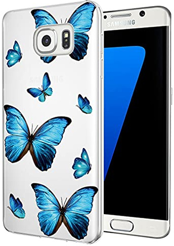Yerebel Coque pour Galaxy S7 Edge, Samsung S7 Edge Mignon, Transparente Flexible Bumper TPU Souple Caoutchouc Silicone Cover Case pour Samsung Galaxy S7 Edge (Papillon Bleu)