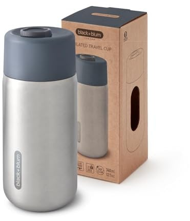 BLACK+BLUM - Travel Cup - 18/8 Stainless Steel Thermal Insulated Travel Coffee Cup with Leak Proof, Lockable Lid - Keeps Hot for 4 hrs, Cold for 8 hrs, Slate - 340ml