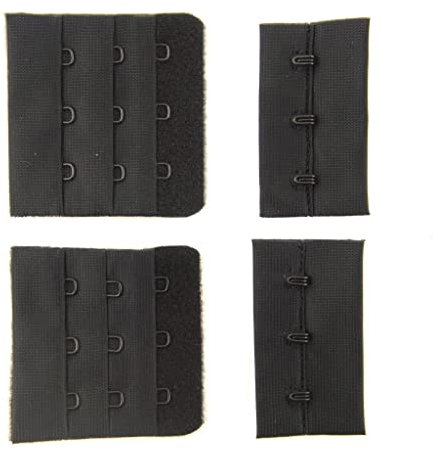 HAND® Black Bra Hook and Eye Bra Strap Sew-in Fasteners - 3 Hooks - 45 mm Wide - Pack of 2 Sets