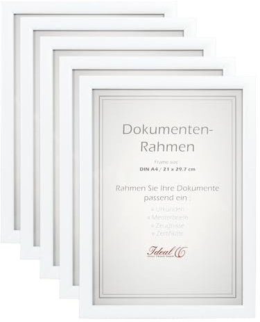 IDEAL TREND 2er 3er 5er 10er Pack Dokument Bilderrahmen 21x29,7 DIN A4 Urkunde Foto Rahmen: Farbe: 5er Pack Weiß