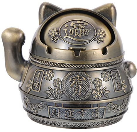 Beavorty Zinklegierung Katzen Aschenbecher Mit Deckel Tragbarer KatzenföRmiger Aschenbecher FüR Zuhause BüRo Outdoor Dekoratives Zigaretten Accessoire