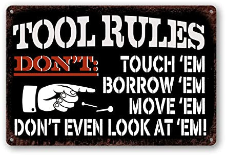 Metal Tin Garage Sign Tool Rules Signs Garage Wall Decor Garage Shop Decorations For Men My Room Tools Rules Sign Man Cave Signs Vintage Garage Decoration Coffee Bar Sign Gifts 12x8 Inch