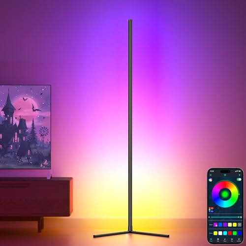 Bedee LED RGB Floor Lamp - 4.2ft Dimmable Colour Changing Standing Light with APP/Remote Control/Music Sync, Modern Corner Lamp for Living Room, Bedroom, Mood Lighting