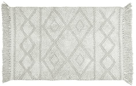 WENKO Badematte Urla, Badteppich aus 100% zertifizierter Bio-Baumwolle mit Jacquard-Muster und Fransen, Unterseite rutschhemmend beschichtet, waschbar bis zu 40 °C, (B x T): 60 x 90 cm, Grau