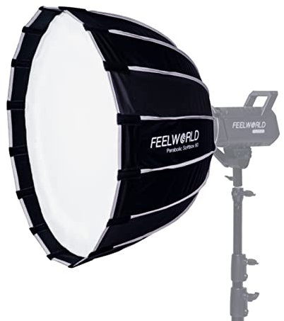 FEELWORLD FSP60 Tragbare tiefe Parabol-Softbox, 60 cm, für FEELWORLD FL125D FL125B FL225D FL225B und andere Bowens Mount Video Studio Licht, für Live-Streaming, Videografie, Fotografie