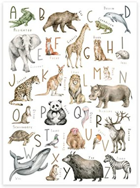 Alphabet Tierposter A3 | Tieralphabet | Poster Tiere | ABC Plakat | Poster Kinderzimmer