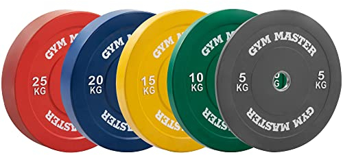 GYM MASTER Pair of 2 Coloured Rubber Bumper Plates for Olympic Barbell Weight Lifting