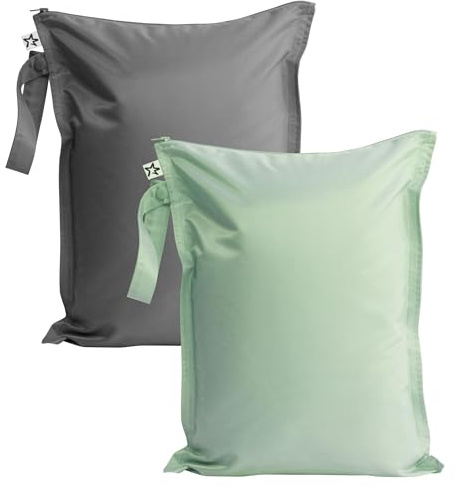 Tiny Twinkle wasserdichte Nass-Tasche | 2 Pack Wiederverwendbare Taschen für nasse Badebekleidung, Babykleidung und Windeln | Reisetasche für Babys (Salbei, Anthrazit)